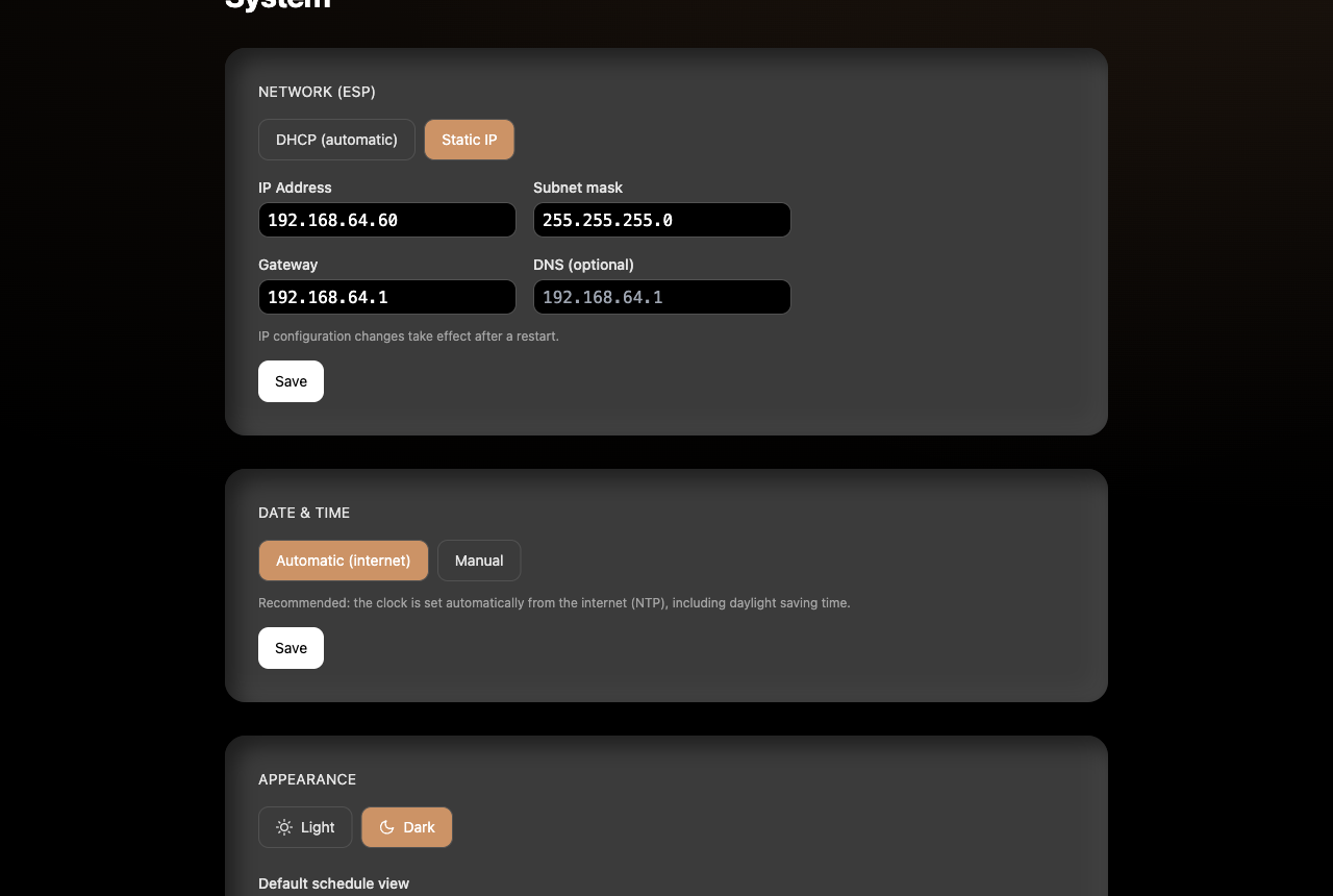 Network settings with static IP